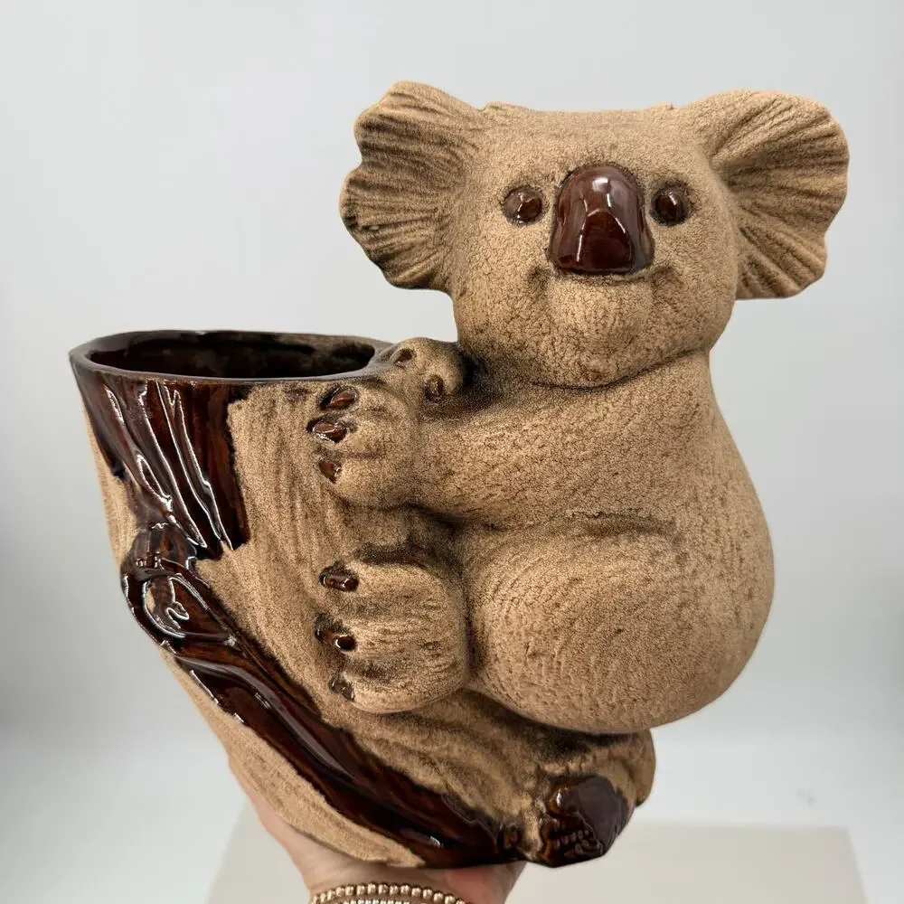 Vintage 1970's Royal Haeger Koala Bear Tree Stump Sandstone Ceramic Planter